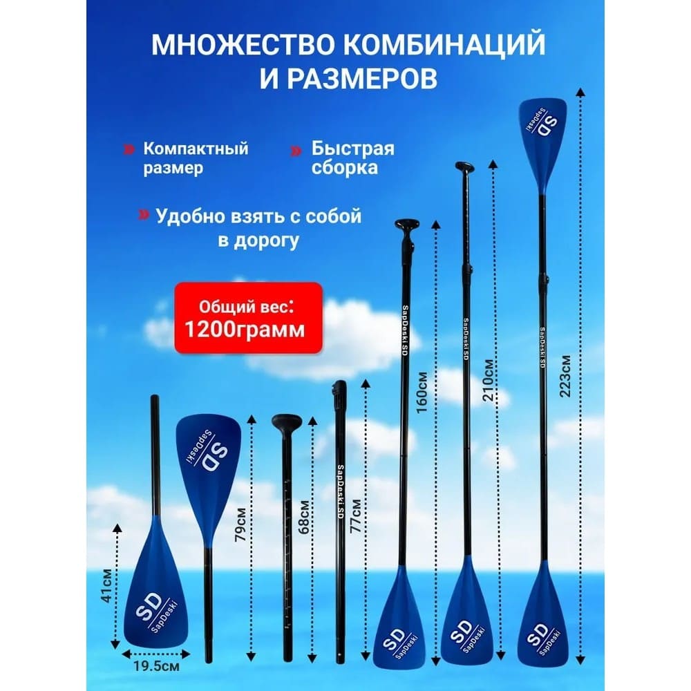 Синее двухлопастное весло для Сапборда — изображение 2